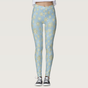 Legging Flocos de Neve Dourados no Azul Céu – Inverno Eleg