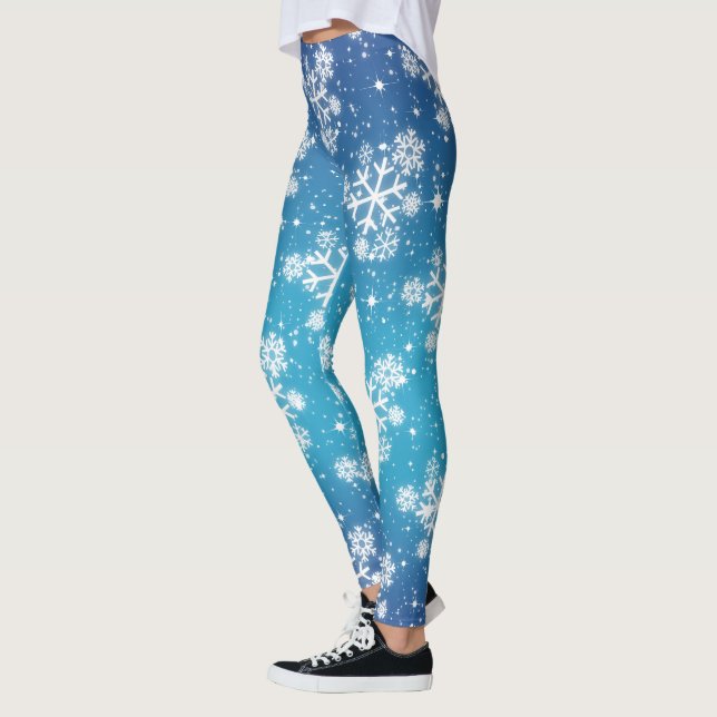 Legging Flocos de Neve e Estrelas no Gradiente Azul Claro (Esquerda)