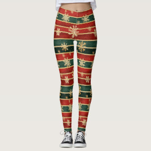 Legging Flocos de Neve em Dourado Brilhante em Listras Ver