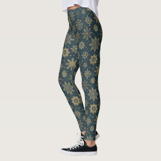 Legging Flocos de Neve em Ouro Rústico sobre Verde Escuro