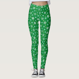Legging Flocos de neve em várias formas Elegante Verde Fes