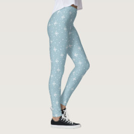 Legging Flocos de neve modernos, brancos e azuis, bonito