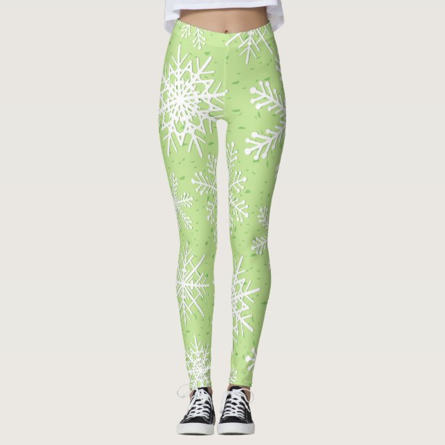Legging Flocos de neve no verde (Frente)