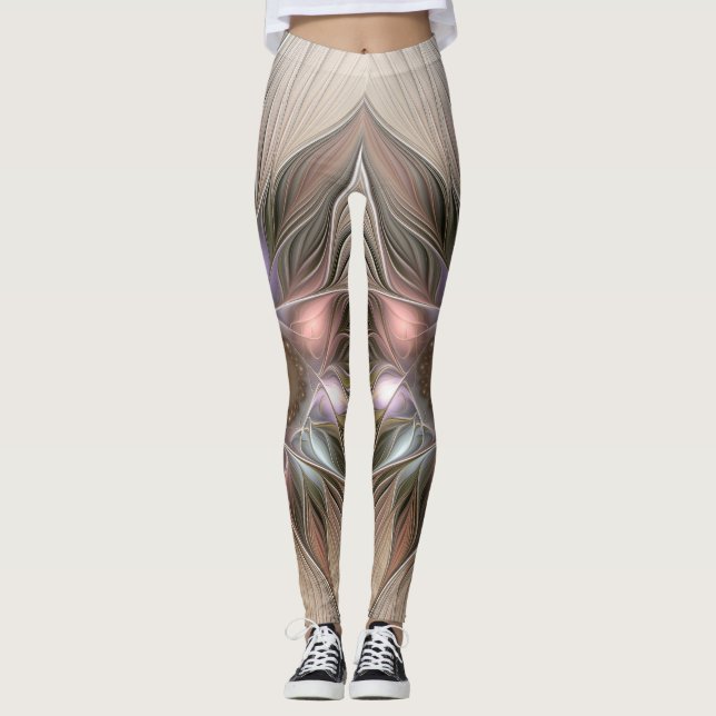 Legging Flor Abstracta Flor Marrom Bege Alegre Fractal (Frente)
