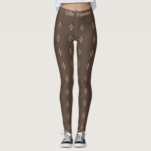 Legging Flor Abstrata Marrom e Bege Elegante