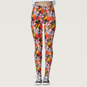 Legging Flor Amarelo-Azul Elegante