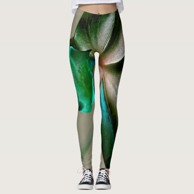 Legging Flor artístico em Cinzas azuis, verdes e verdes (Frente)