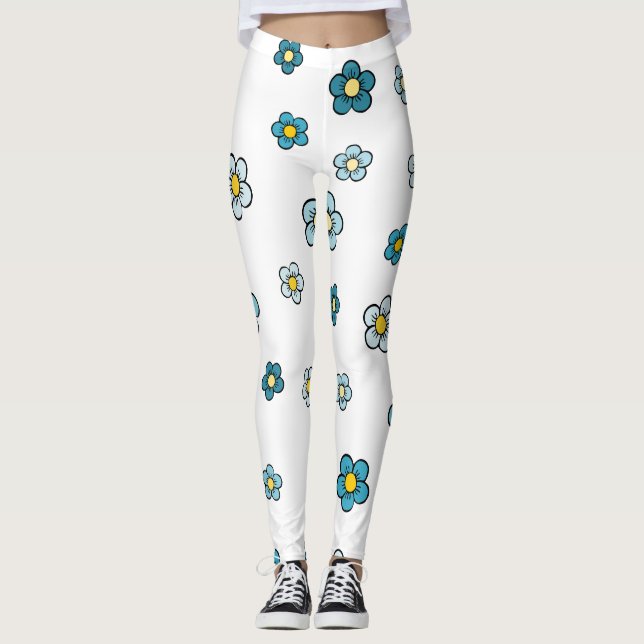 Legging Flor Branca Azul Fofa (Frente)