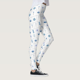 Legging Flor branca e azul