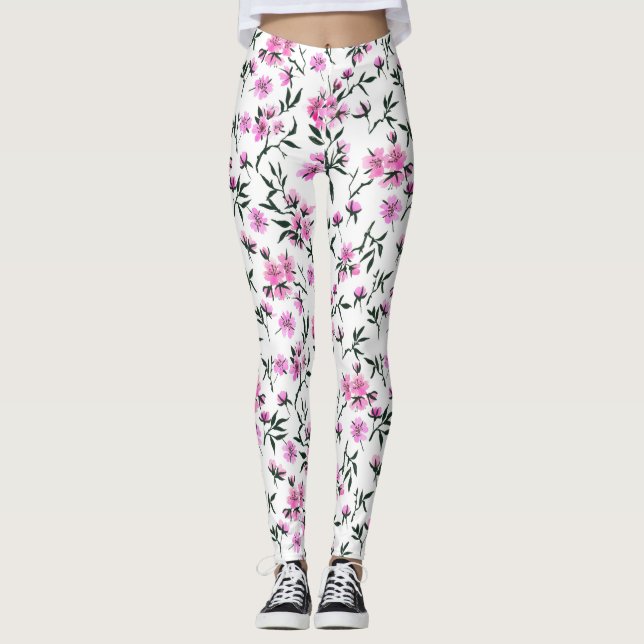 Legging Flor branco de cereja em branco (Frente)