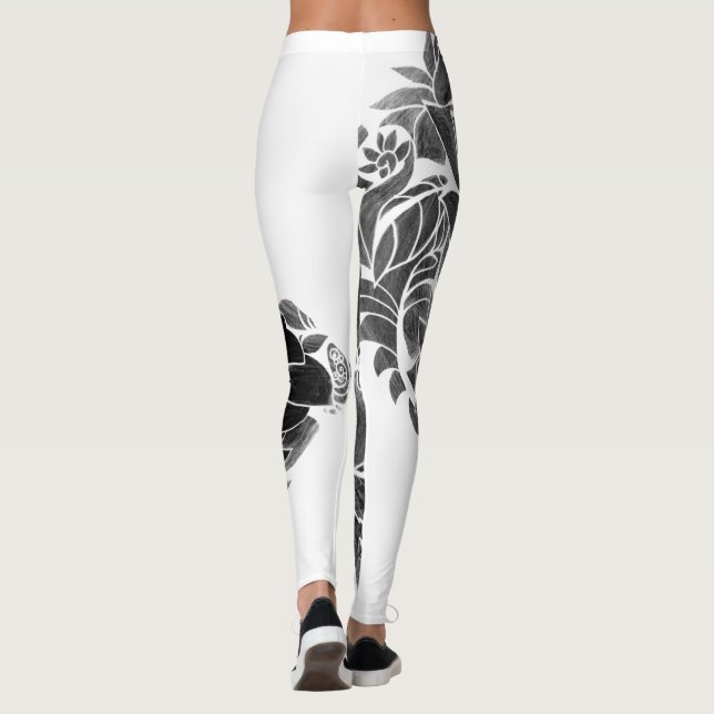 Legging Flor branco preto (Verso)