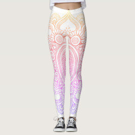Legging Flor da mandala - branco e arco-íris