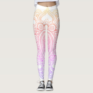 Legging Flor da mandala - branco e arco-íris
