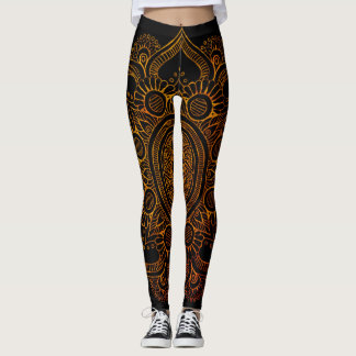Legging Flor da mandala - preto e ouro
