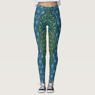 Legging Flor da Vida - padrão de selo vintage XI