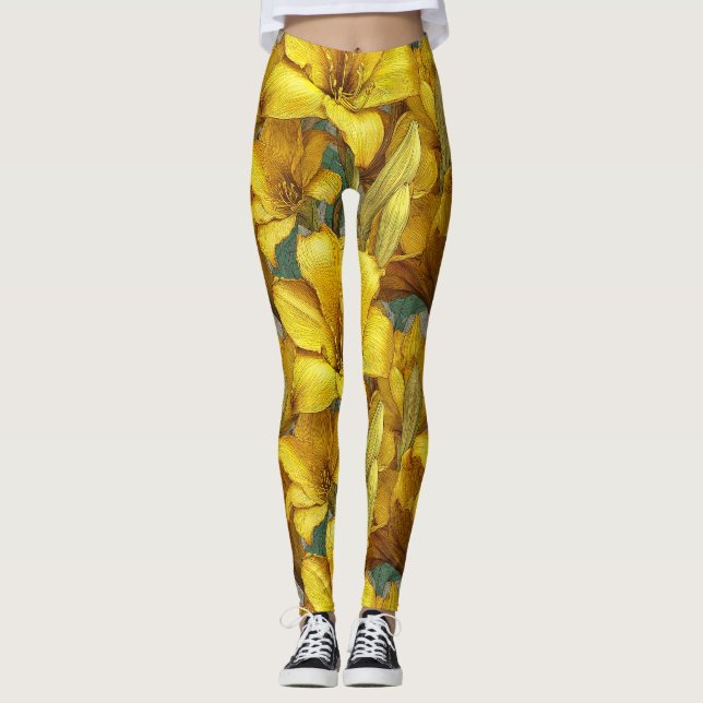 Legging Flor de Amarílis Fofo Exercício de Corrida (Frente)
