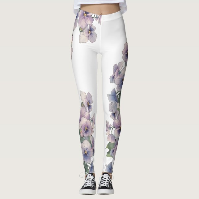 Legging Flor de Amor-Perfeito Pintada à Aquarela (Frente)