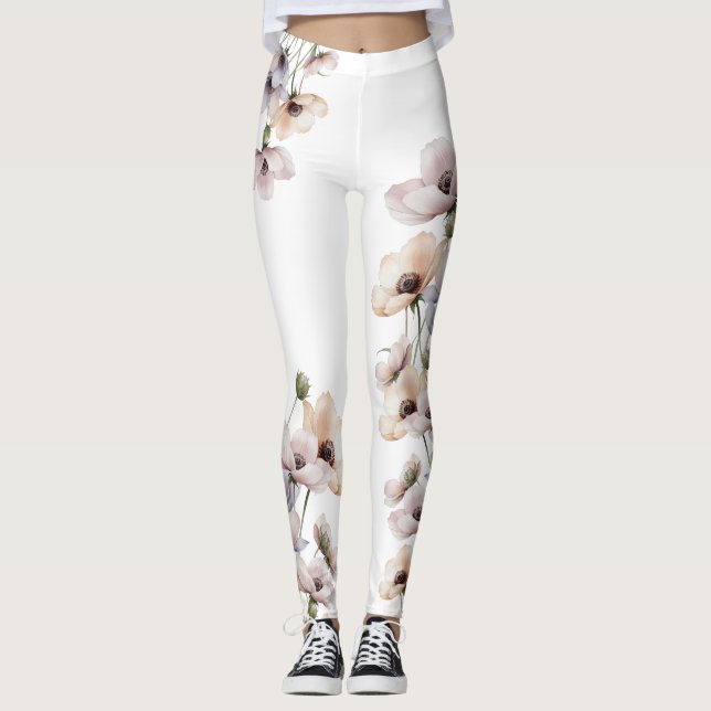 Legging Flor de Anêmona Pintada à Aquarela (Frente)