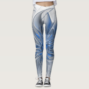 Legging Flor de Arte Fracionada com Cinza Azul abstrato