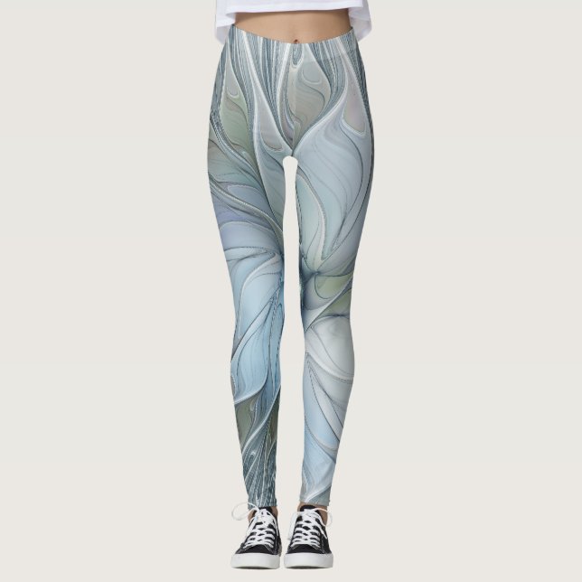 Legging Flor de Arte Fractal, Abstrato, Bela Moderna Elega (Frente)
