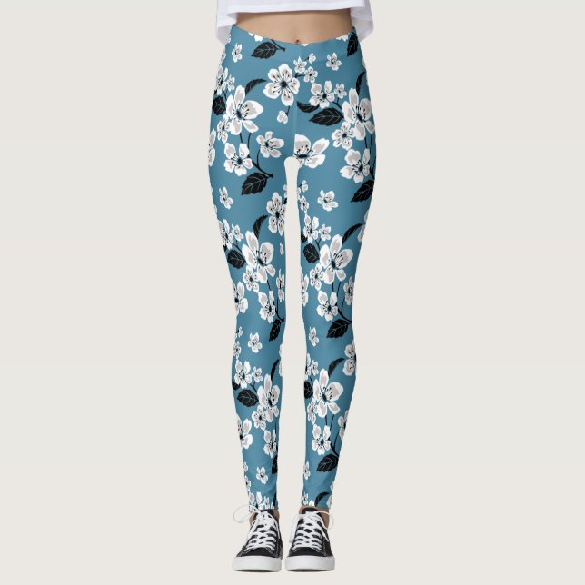 LEGGING FLOR DE CEREJEIRA - SAKURA (AZUL FUMAÇA) (Frente)
