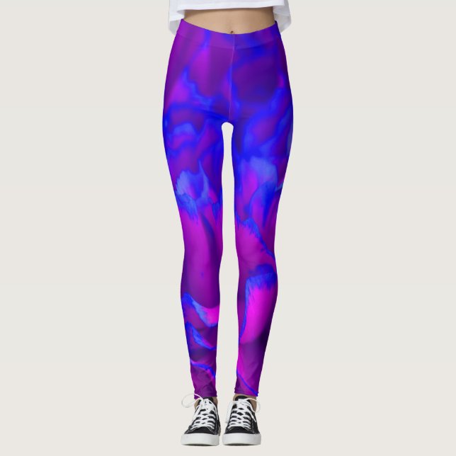 Legging Flor de craveiro a preto-e-rosa e azul (Frente)