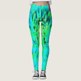 Legging Flor de Dália Decorativa Abstrata Aqua