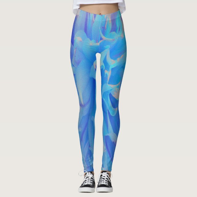 Legging Flor de Dália Decorativa Azul Elegante (Frente)
