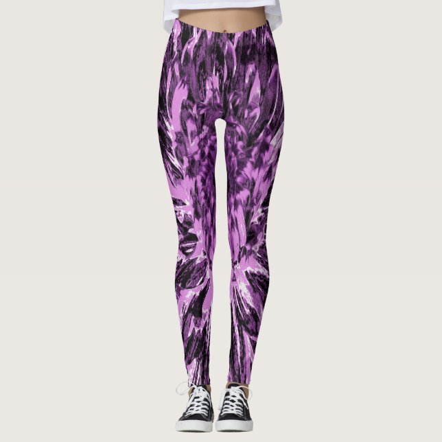 Legging Flor de Dália Preta e Rosa (Frente)