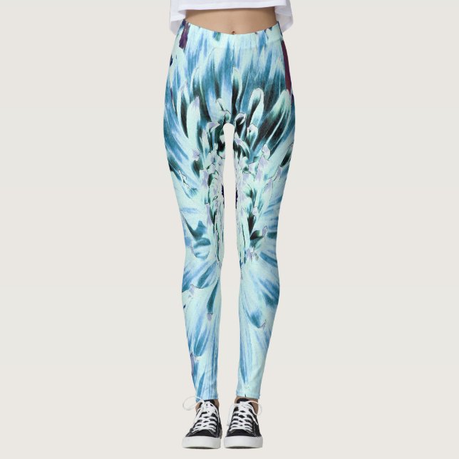 Legging Flor de Dália Verde-Menta e Turquesa (Frente)