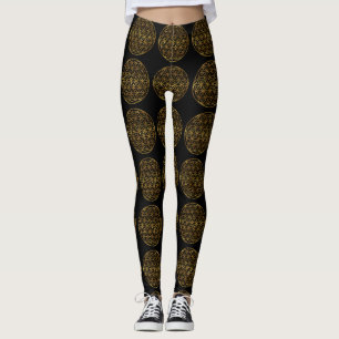 Legging Flor de Espumação Dourada da Vida