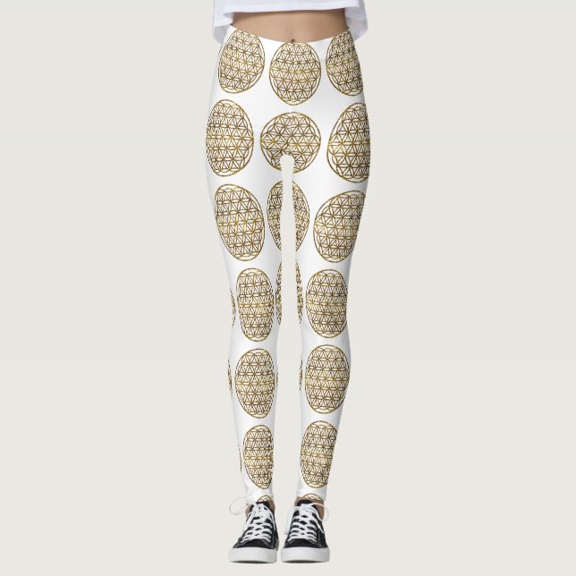 Legging Flor de Espumação Dourada da Vida (Frente)