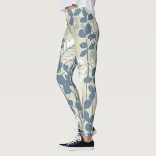 Legging Flor de Folha Azul Asiático