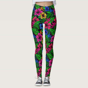 Legging Flor de Hibisco Rosa Vermelho Azul Amarelo Tropica
