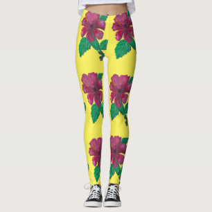 Legging flor de hibisco vermelho