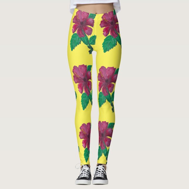 Legging flor de hibisco vermelho (Frente)