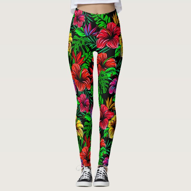 Legging Flor de Hibiscus Rosa-Amarelo-Tropical (Frente)