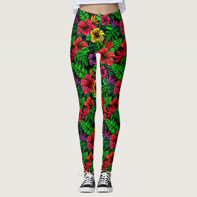 Legging Flor de Hibiscus Rosa-Amarelo-Tropical (Frente)