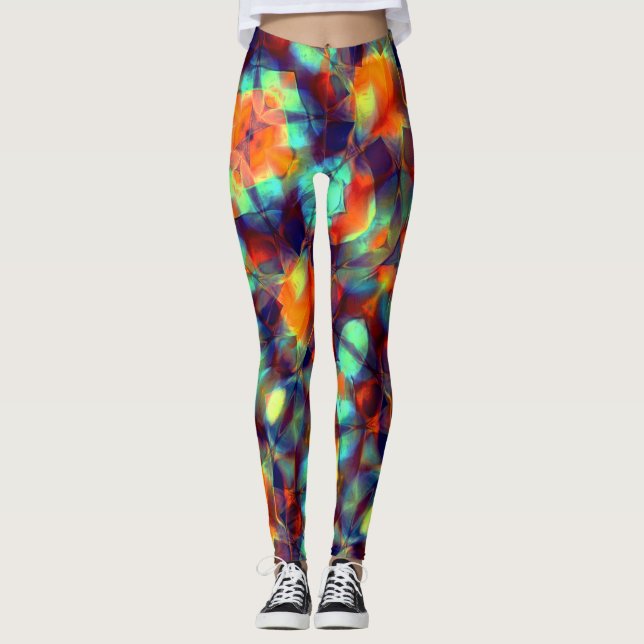 Legging Flor de laranja intensa em textura polida digital (Frente)