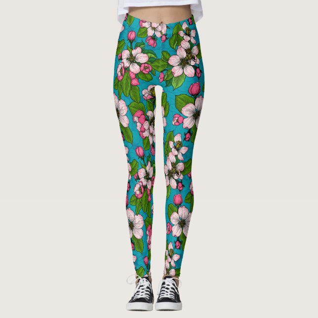 Legging Flor de maçã em turquesa (Frente)