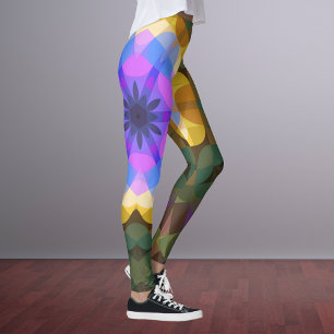 Legging Flor de Mandala, Cor-de-rosa, azul e amarelo