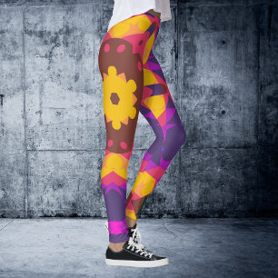 Legging Flor de Mandala, cor-de-rosa, púrpura e amarelo