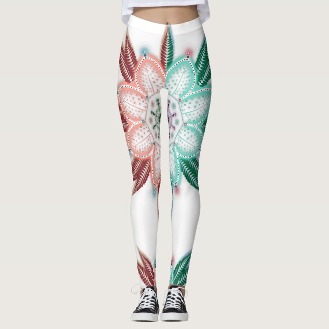 Legging Flor de Mandala de Coral Azul (Frente)