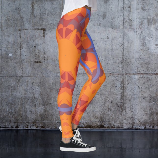 Legging Flor de Mandala Retroativa Laranja e Azul (Criador carregado)