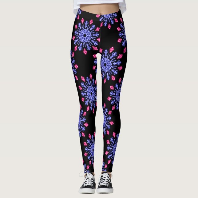 Legging Flor de néon azul e vermelha (Frente)