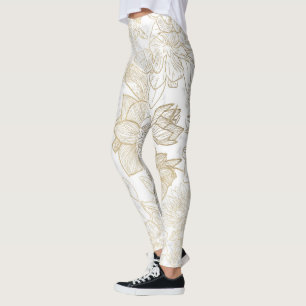Legging Flor de ouro de cinza branca e elegante