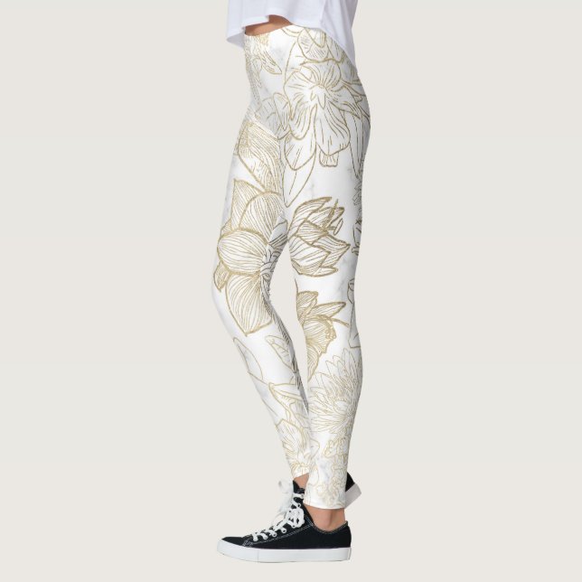 Legging Flor de ouro de cinza branca e elegante (Esquerda)