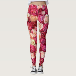 Legging Flor de Primavera Cheia de Peônias Brancas e Rosas