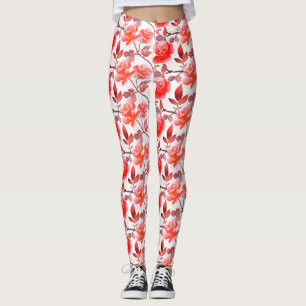 Legging Flor de Rosa de pêssego laranja Elegante