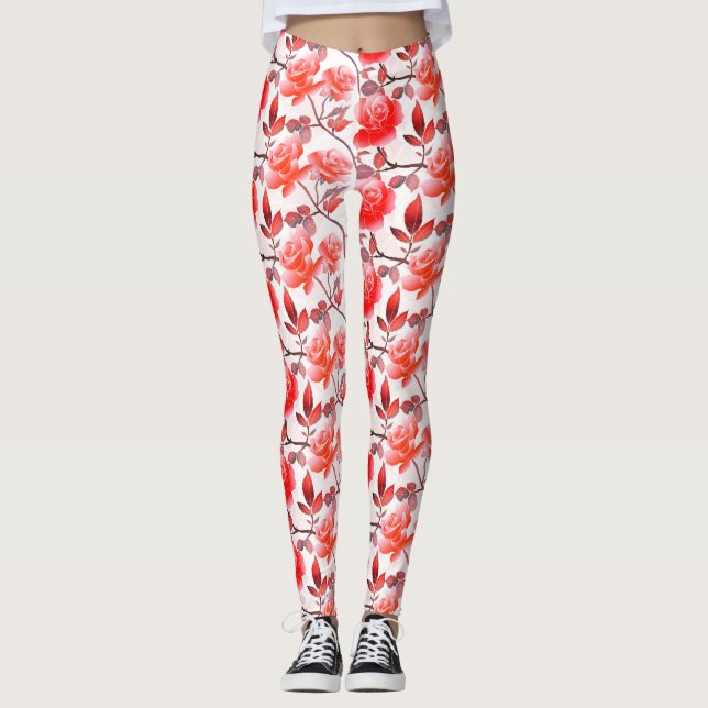 Legging Flor de Rosa de pêssego laranja Elegante (Frente)